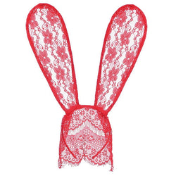 Vintage Style Halloween Party Eyelash Sheer Lace Bunny Ears Headband - Red
