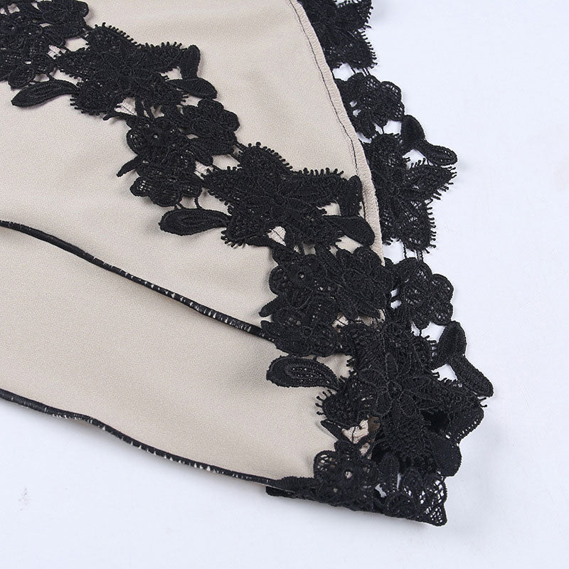 Asymmetrical Detail Floral Lace Applique Slip Bodycon Party Midi Dress - Beige