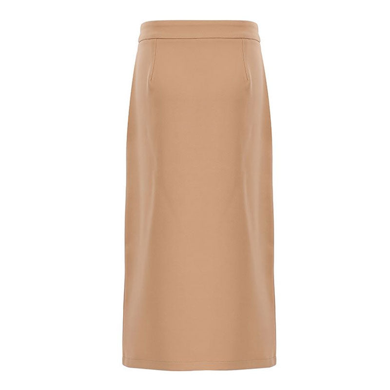 Asymmetrical Split Front Button Down High Waist Wrap Midi Skirt - Khaki