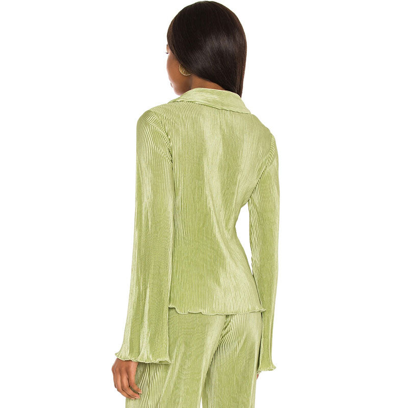 Athflow Shirred Blouse Wide Leg Pant Matching Set - Sage Green