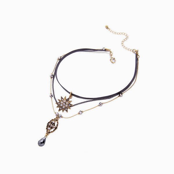Charm The Party Rhinestone Pendant Layered Necklace - Black