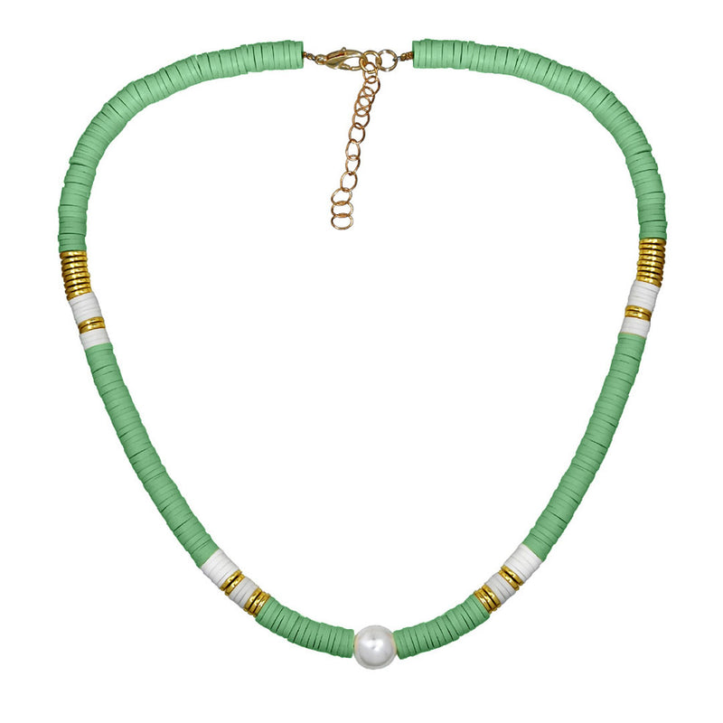 Bohemian Style Faux Pearl Beaded Choker Necklace - Green