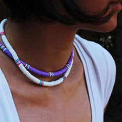 Boho Beach Style Mixed Color Bead Embellished Necklace - White