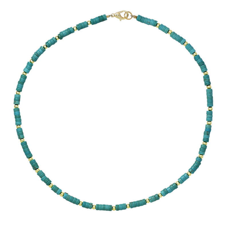 Boho Enamel Bead Embellished Plated Choker Necklace - Lake Green