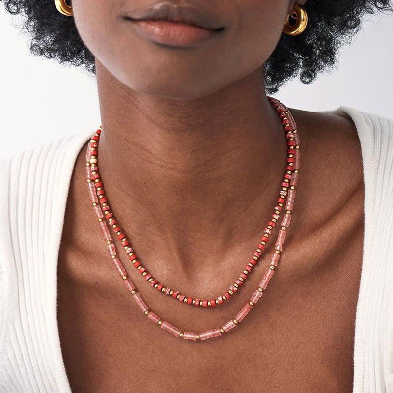 Boho Enamel Bead Embellished Plated Choker Necklace - Red