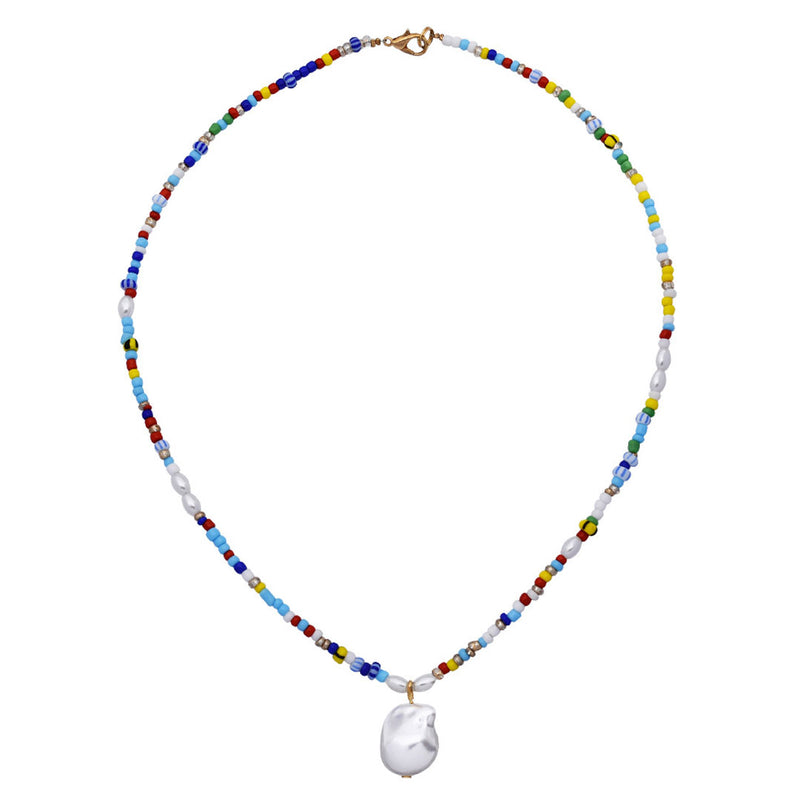 Boho Faux Baroque Pearl Bead Pendant Charm Necklace - Multicolor