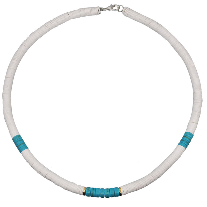 Boho Tribal Style Two Tone Mixed Bead Choker Necklace - Blue