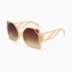 Star Look Bold Oversized Asymmetric Gradient Sunglasses - Nude