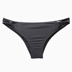 Brazilian Solid Color Crisscross Strappy Side Scrunch Bikini Bottom - Black