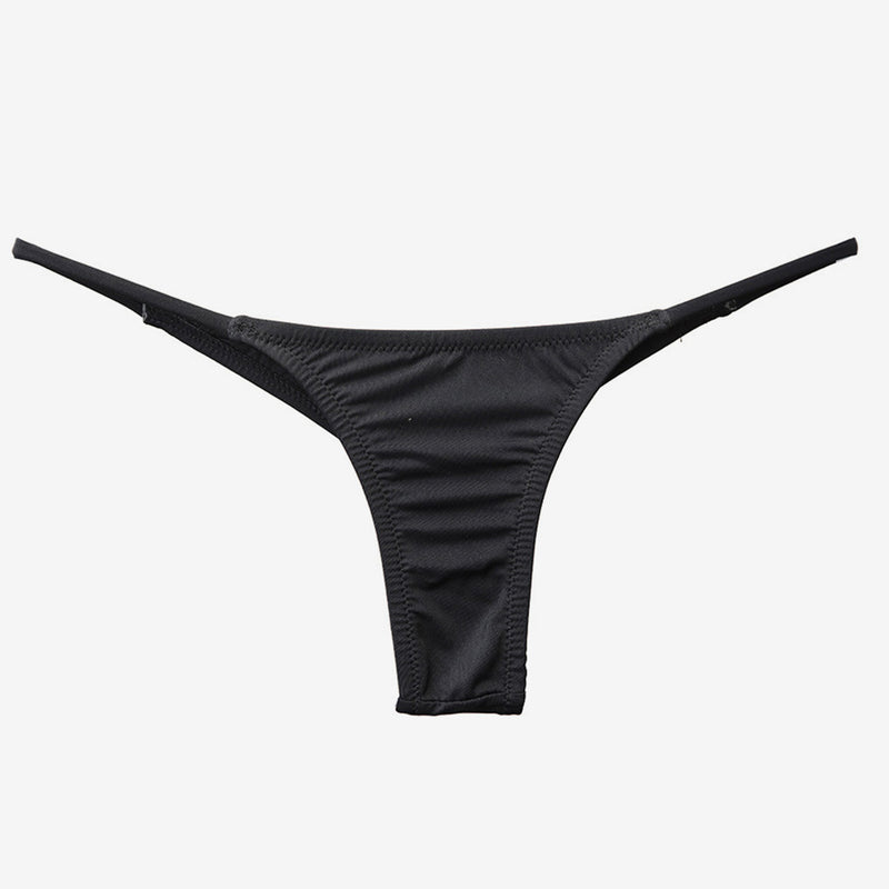 Brazilian Solid Color Ruched String Bikini Thong Bottom - Black – Trendy &  Unique