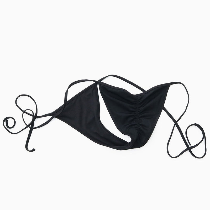 Brazilian Cut Tie String Side Scrunch Cheeky Bikini Bottom - Black