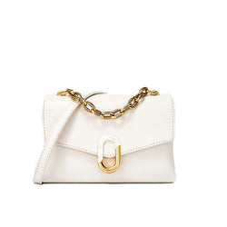 Chic Flap Front Buckled Chunky Chain Trim Crossbody Bag - Beige
