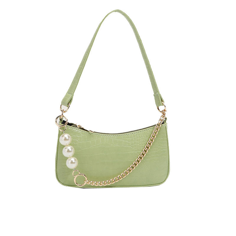 Fashionable Baguette Bag Green Small Flap PU