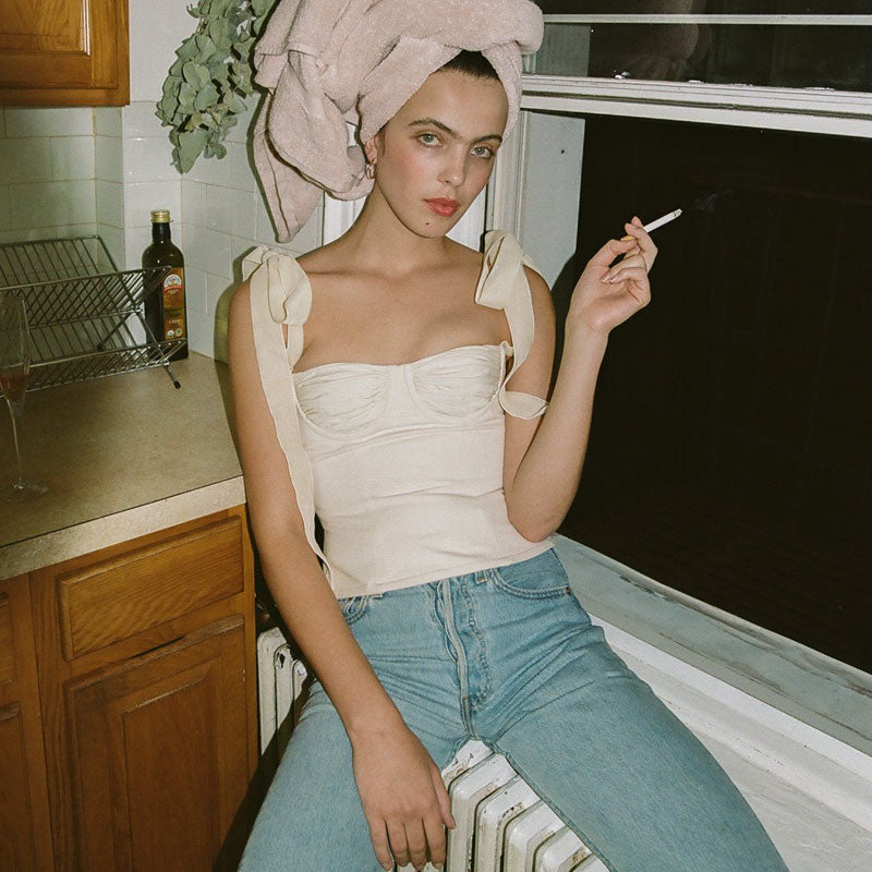トップス HELK ROSE BUSTIER (WHITE) ELLACCI Women's 3D Floral Bustier Crop Top Sexy Corset Tops