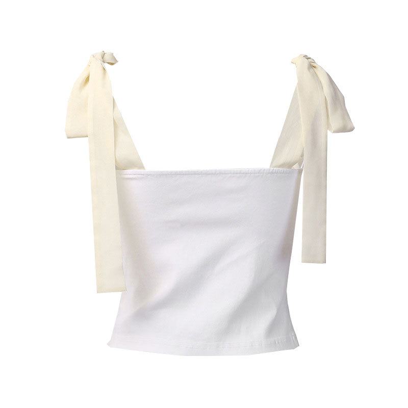 Trendy Suspender Strap Square Neck Crop Corset Top - White