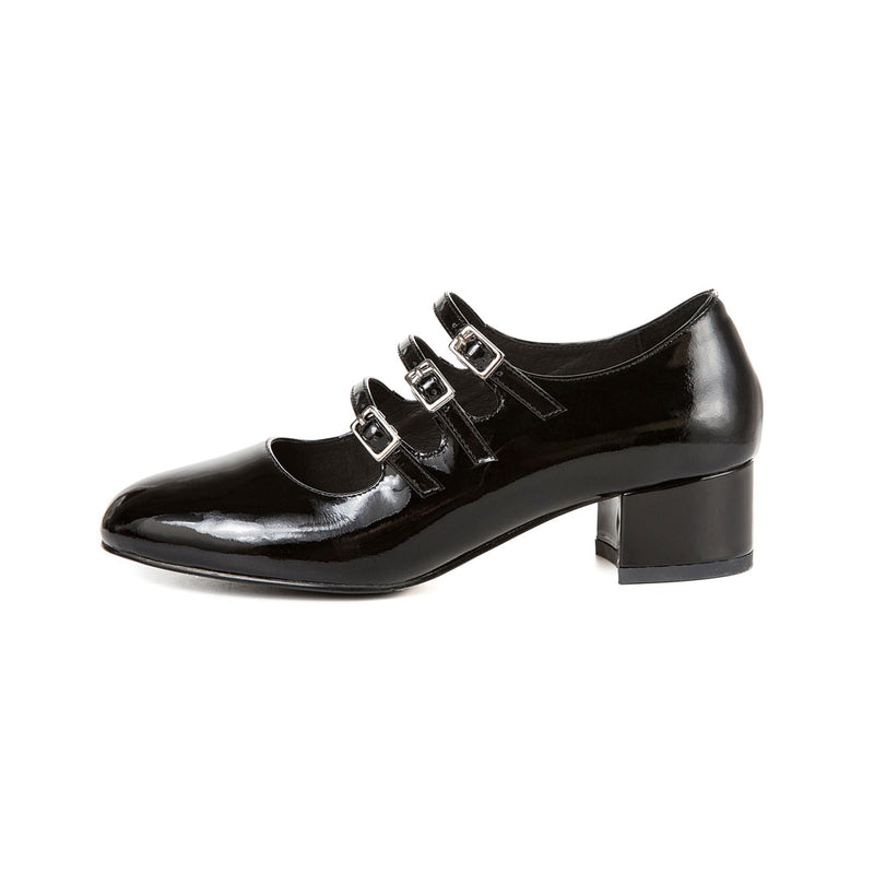 Classic Buckle Strap Patent Leather Block Heel Mary Jane Pumps - Black