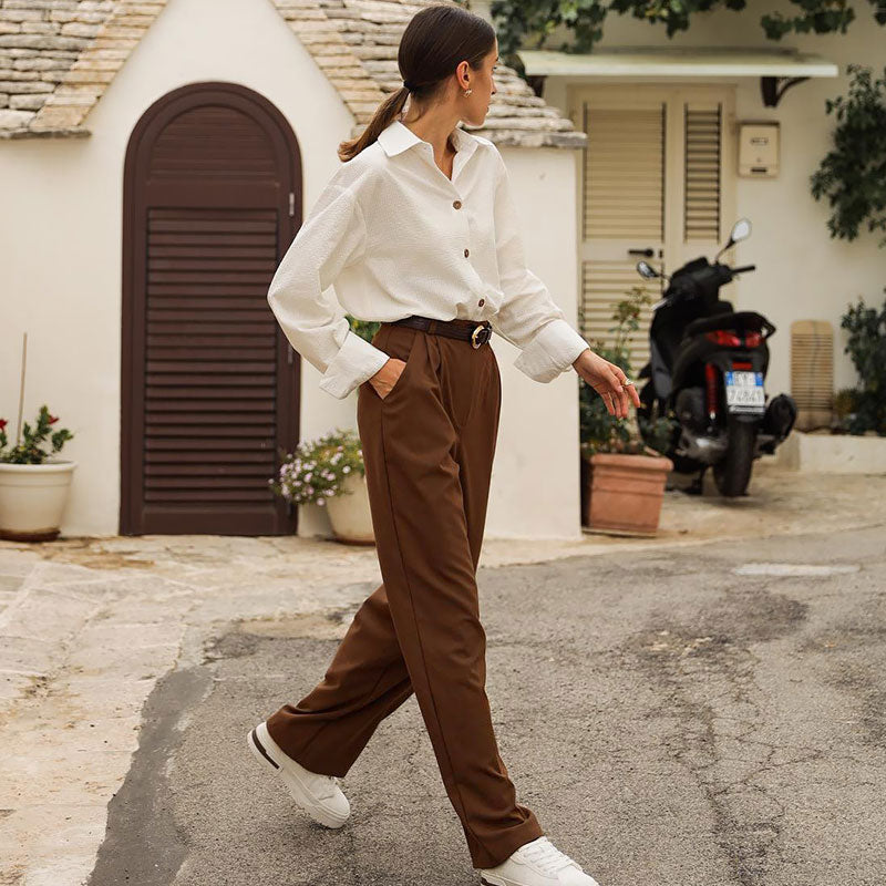 Classic High Waist Straight Leg Slant Pocket Pleated Tailored Pants - –  Trendy & Unique