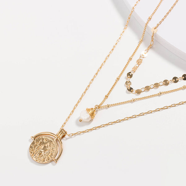 The Boho Holiday Coin Pendant Chain-Link Layered Necklace - Gold