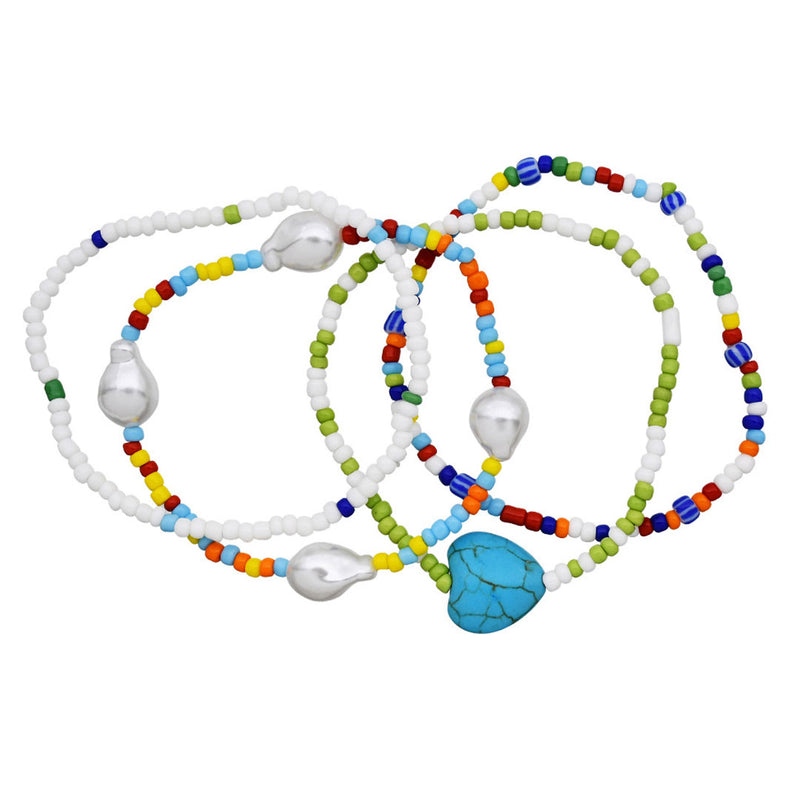 Colorful Faux Pearl Mixed Color Beaded Bracelet Set - Multicolor