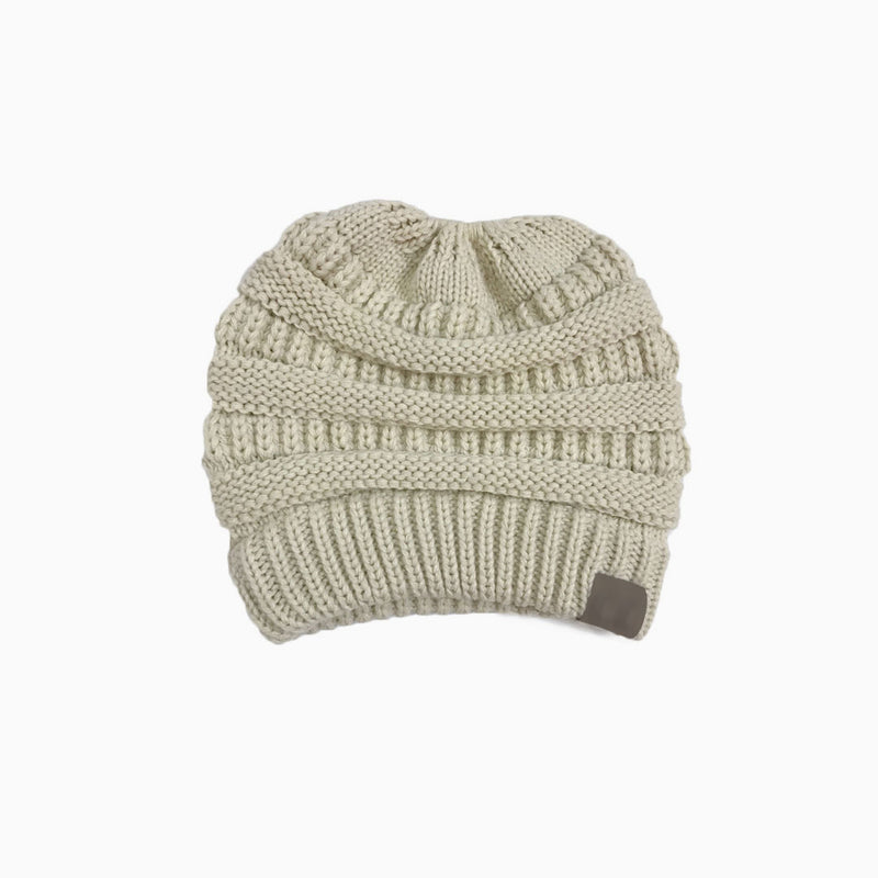 Warm Me Up Ponytail Winter Beanie Chunky Rib Knit Hat