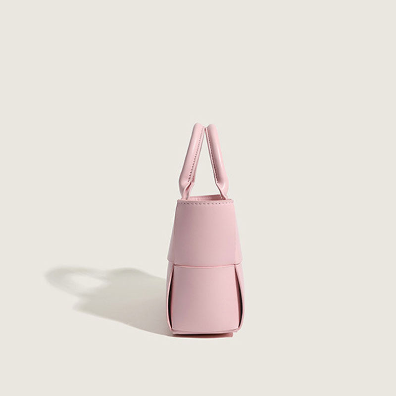 Cute Solid Color Intrecciato Vegan Leather Top Handle Tote Bag - Pink