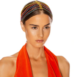 Dangling Rhinestone Embellished Long Fringe Headband - Multicolor