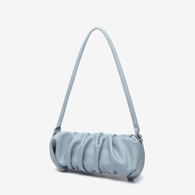 Dynamic Ruched Faux Leather Solid Color Crossbody Shoulder Bag - Blue