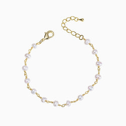 Fall In Love Pearlized Beaded Trimmed Plated Chain Bracelet - Gold
