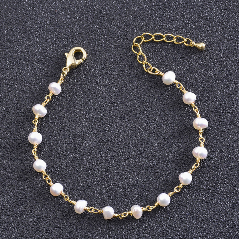 Fall In Love Pearlized Beaded Trimmed Plated Chain Bracelet - Gold