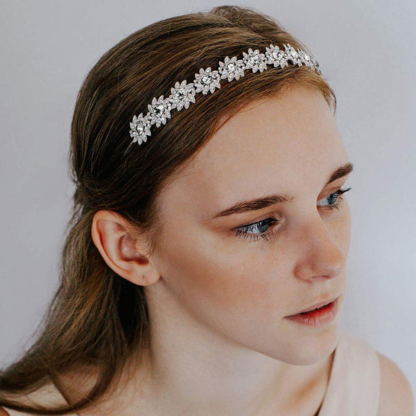 Elegant Sunburst Bloom Crystal Rhinestone Embellished Headband - Silver