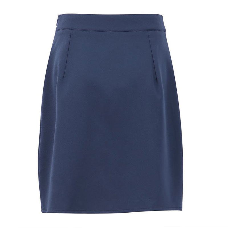 Enchanting Wrap Split Front Zipper Trim High Waist Mini Skirt - Navy Blue