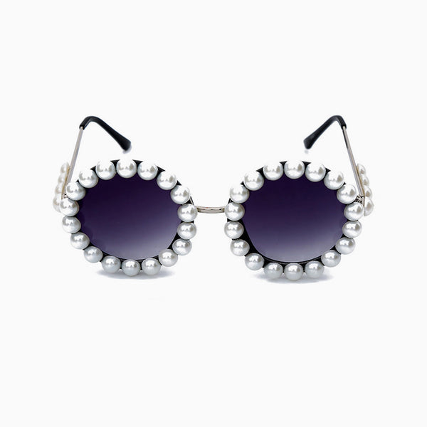 Roman Holiday Pearlized Trimmed Frame Round Sunglasses - Purple