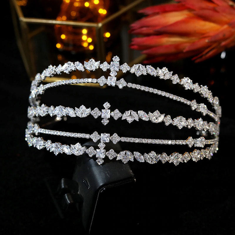 Glamorous Crystal Rhinestone Embellished Layered Headband - Silver