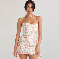 Glamorous Rose Printed Asymmetrical Ruched Strapless Corset Mini Dress - Floral