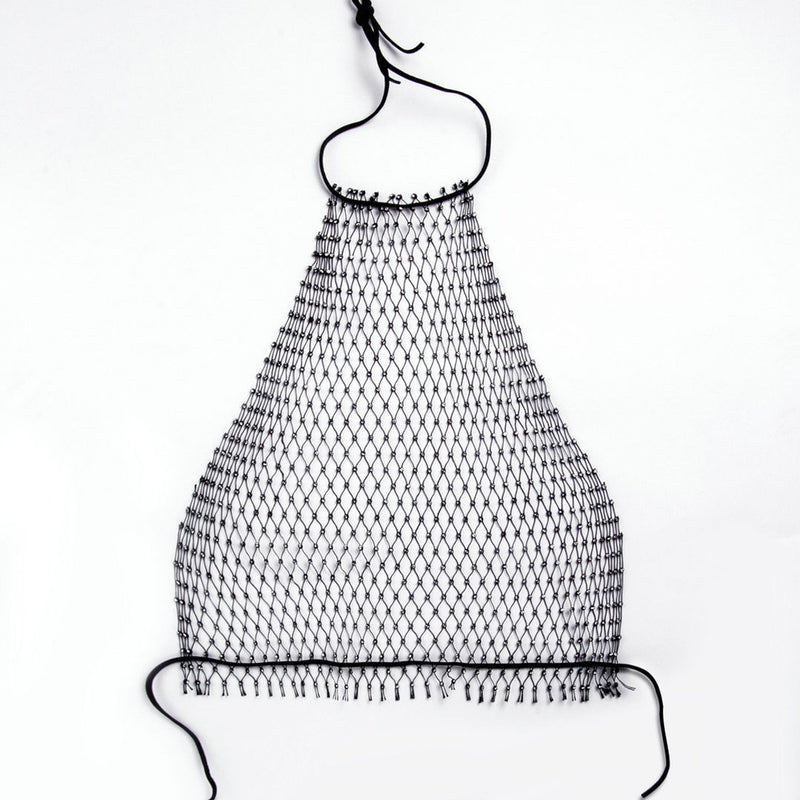 Glittering Rhinestone Embellished Fishnet Backless Halter Crop Top - Black