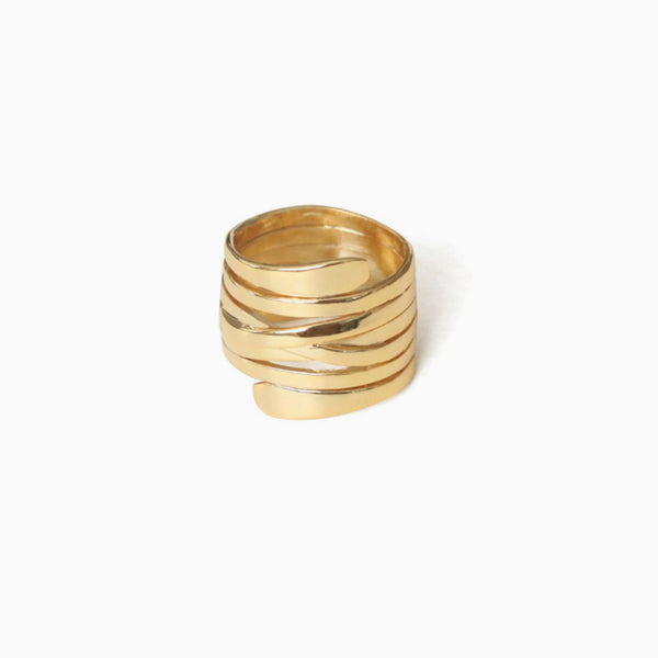 Modern Gold Tone Plated Twisted Layered Band Ring - Gold