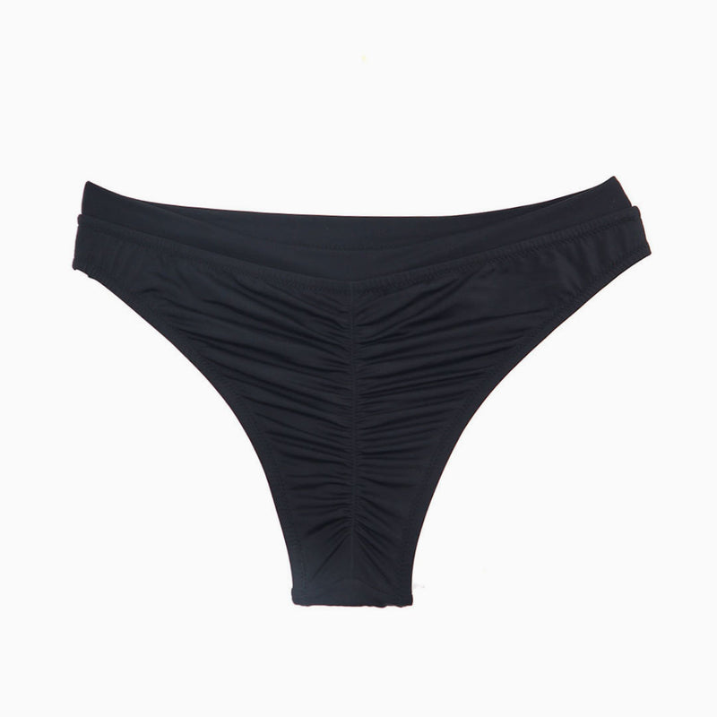 Comfy Solid Color High Cut Scrunch Brazilian Bikini Bottom - Black