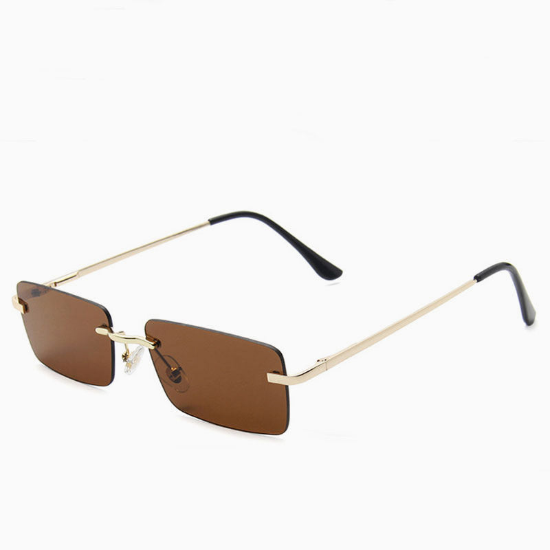 Iconic Look Rimless Rectangle Frame Tinted Sunglasses - Brown
