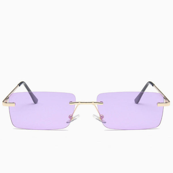 Iconic Look Rimless Rectangle Frame Tinted Sunglasses - Purple