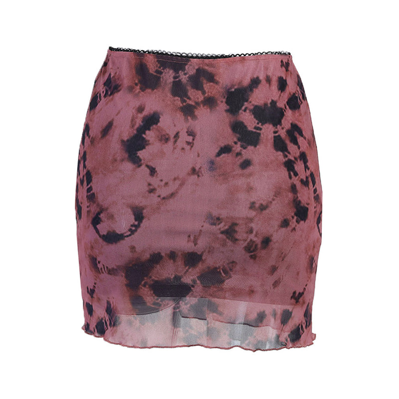 Iconic Style Tie Dye Scalloped High Waist Mini Skirt - Fuchsia