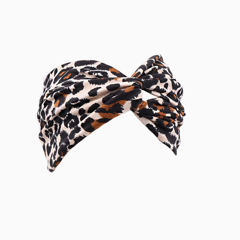 Retro Style Leopard Print Twist Trim Wide Turban Headband -Leopard