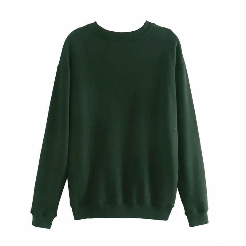 Letter Embroidery Drop Shoulder Long Sleeve Sweatshirt - Emerald Green