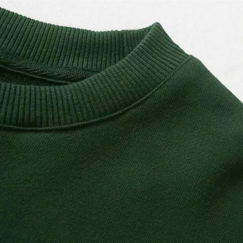 Letter Embroidery Drop Shoulder Long Sleeve Sweatshirt - Emerald Green