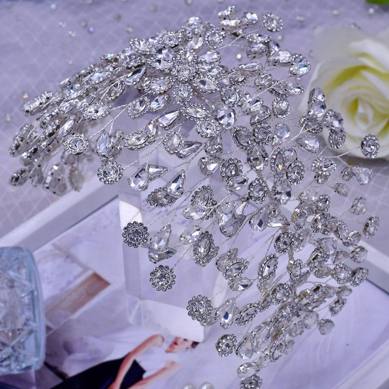 Luxury Rhinestone Sunburst Waterdrop Embellished Headband - Silver