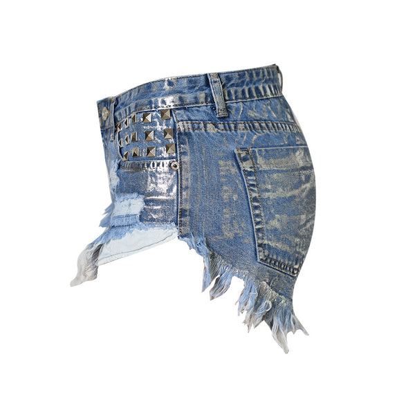 metallic-print studded shorts