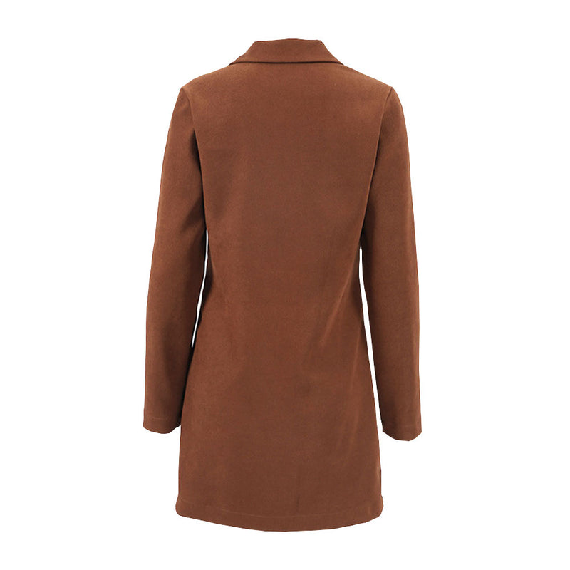 Minimalist Solid Color Long Sleeve Pointed Collar Mini Dress - Brown