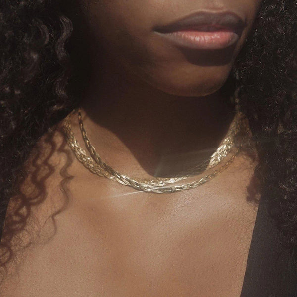 Modern Chic Plated Wheat Chain Braided Choker Necklace - Gold