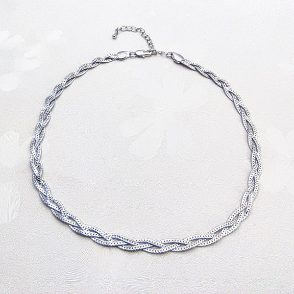 Modern Chic Plated Wheat Chain Braided Choker Necklace - Silver