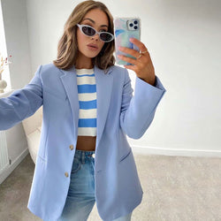 Modern Style Long Sleeve Pure Color Lapel Collar Blazer - Baby Blue