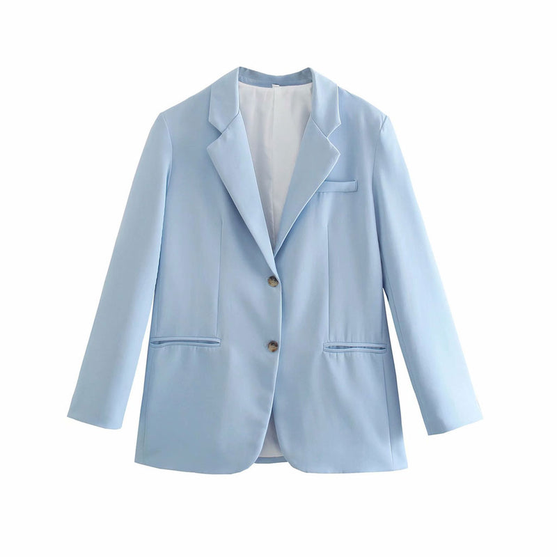 Modern Style Long Sleeve Pure Color Lapel Collar Blazer - Baby Blue